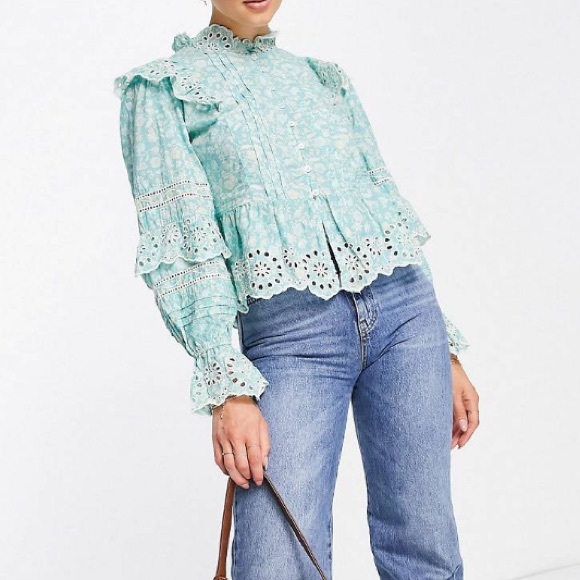 River Island Floral Ruffle Neck Blouse - Picture 3 of 7